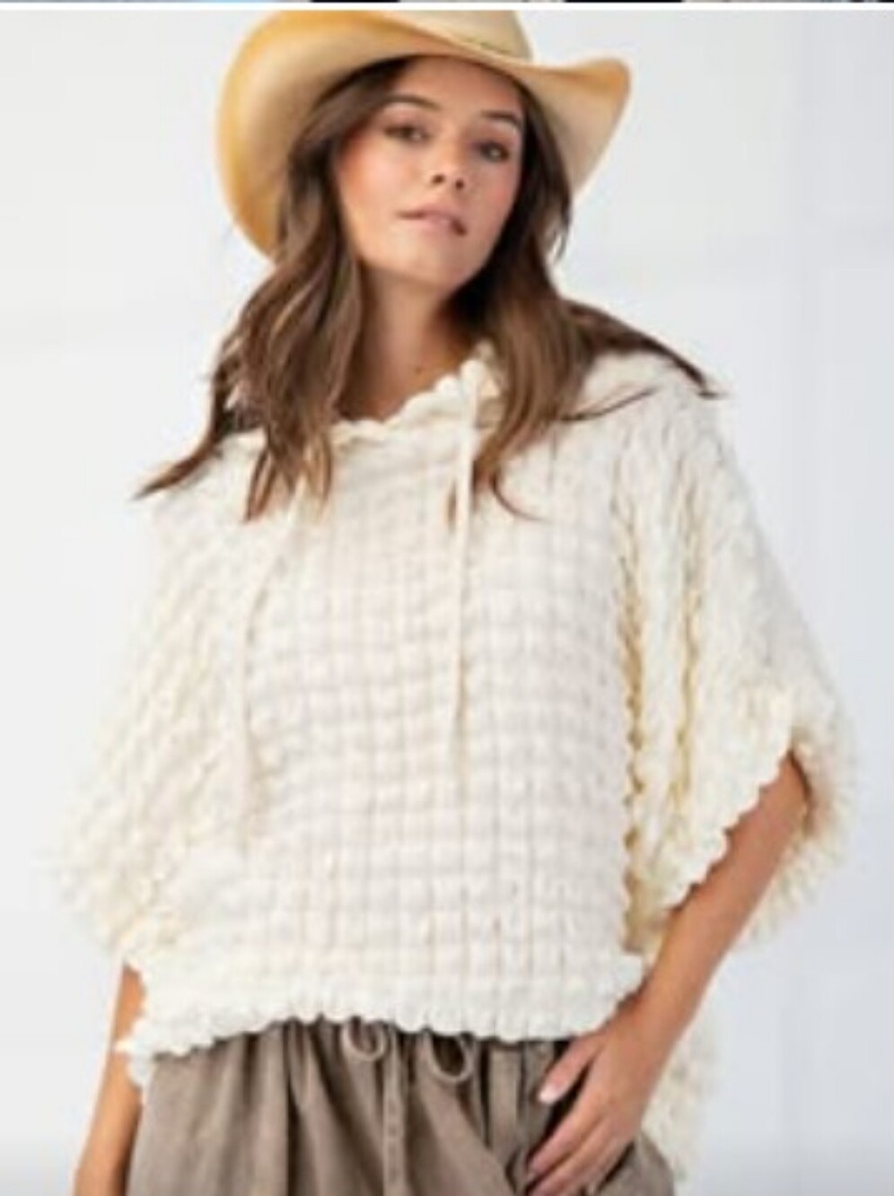 easel Cream Textured Hoodie Poncho